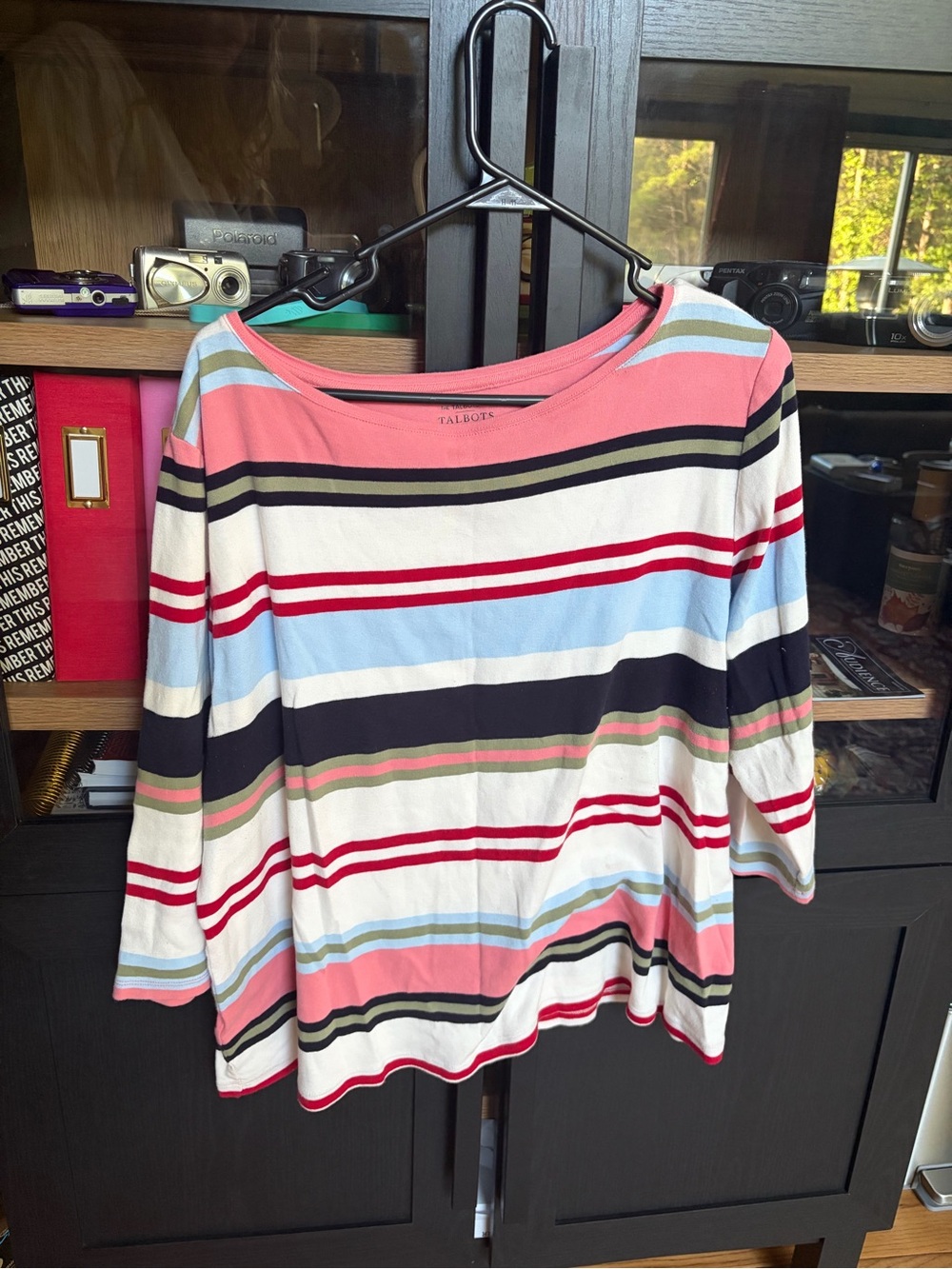 Talbots Pink Multi-Stripe Long Sleeve Boatneck Top